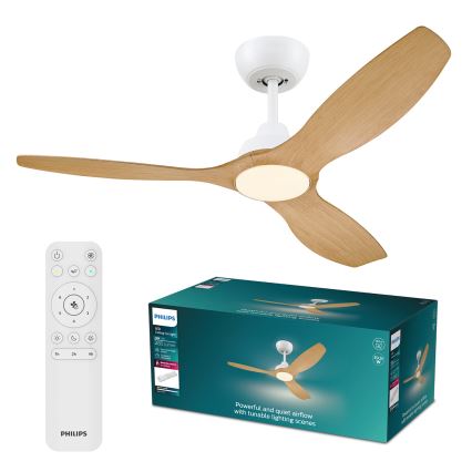 Philips - LED ανεμιστήρας οροφής με ρύθμιση φωτεινότητας OLAS LED/24W/230V Ø132 cm λευκό/καφέ + τηλεχειριστήριο