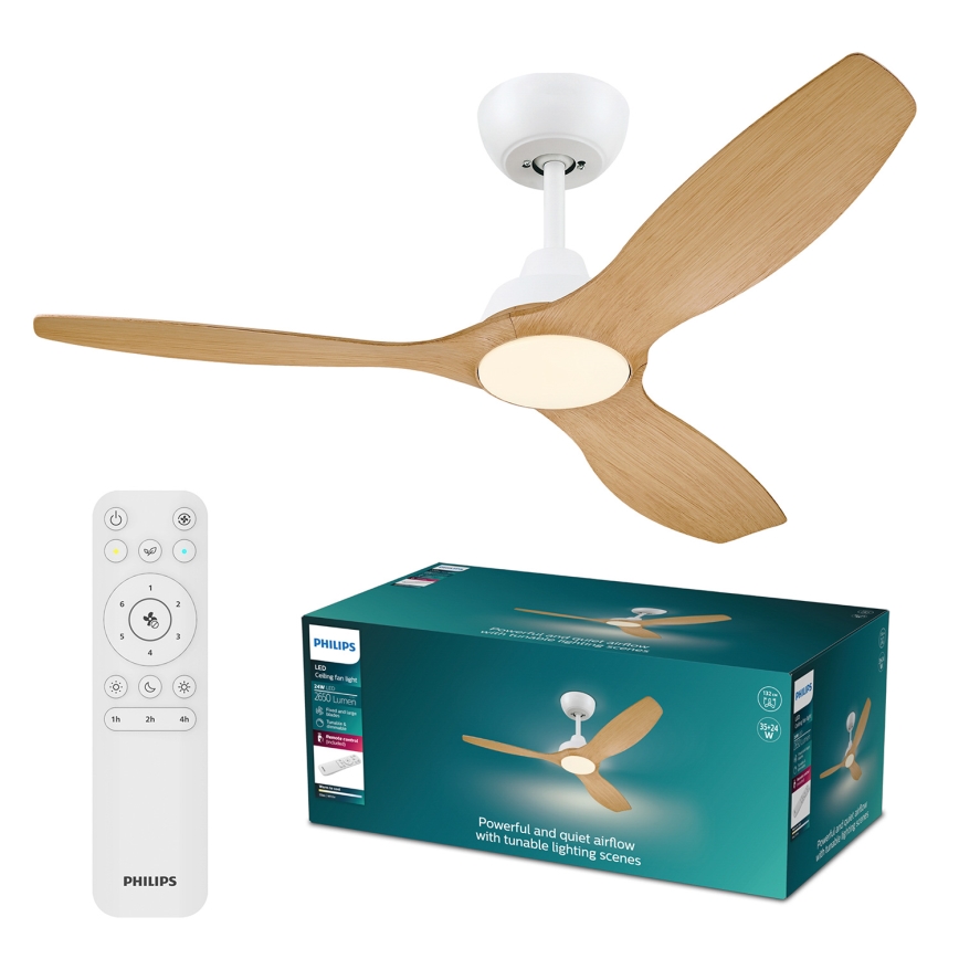 Philips - LED ανεμιστήρας οροφής με ρύθμιση φωτεινότητας OLAS LED/24W/230V Ø132 cm λευκό/καφέ + τηλεχειριστήριο