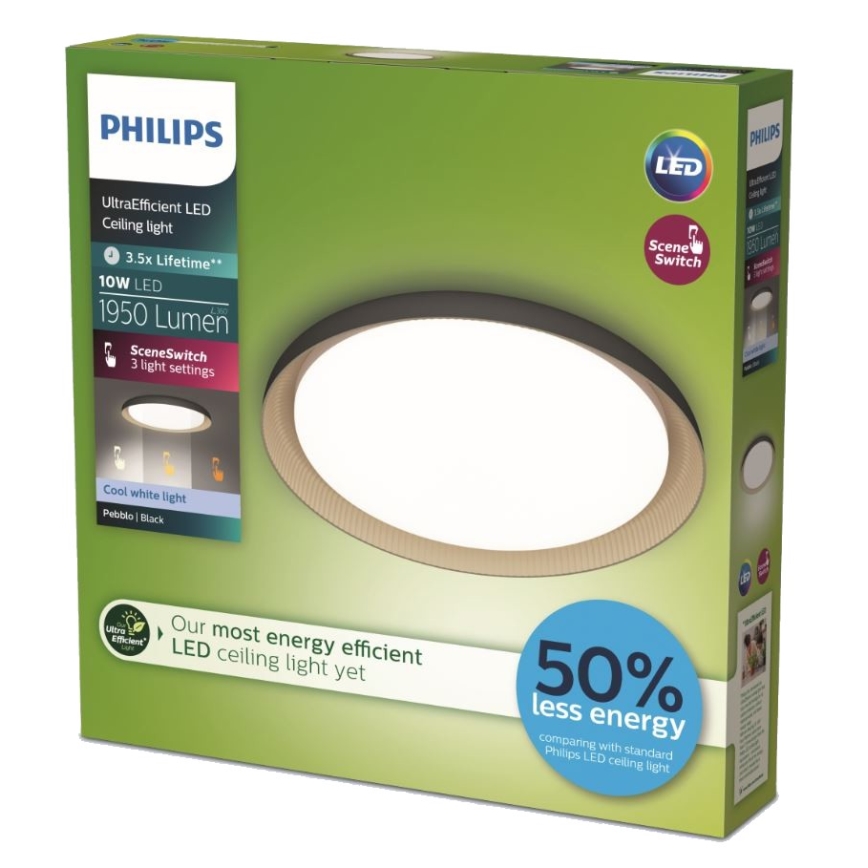 Philips - LED Dimmable φωτιστικό οροφής PEBBLO SCENE SWITCH LED/10W/230V 4000K μαύρο