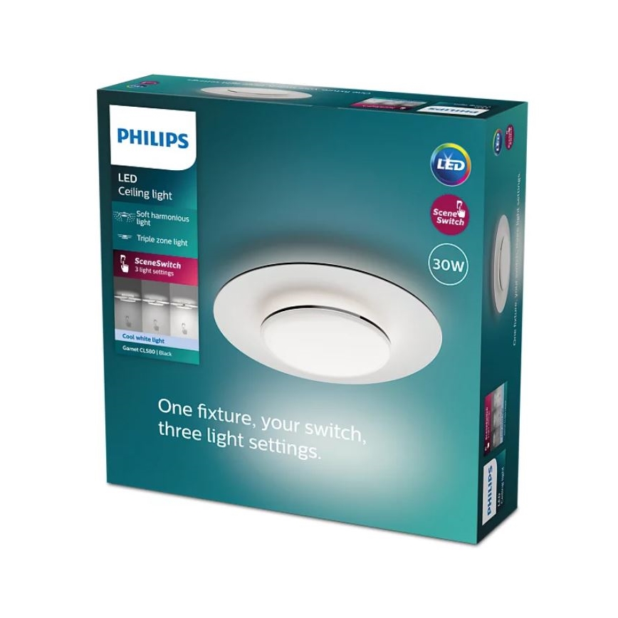 Philips- LED Dimmable φωτιστικό οροφής SCENE SWITCH LED/30W/230V 4000K μαύρο