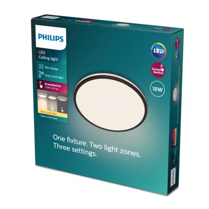 Philips - LED Dimmable φωτιστικό οροφής SCENE SWITCH LED/18W/230V διάμετρος 30 cm 2700K μαύρο