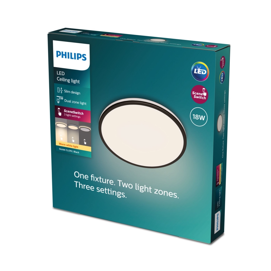 Philips - LED Dimmable φωτιστικό οροφής SCENE SWITCH LED/18W/230V διάμετρος 30 cm 2700K μαύρο
