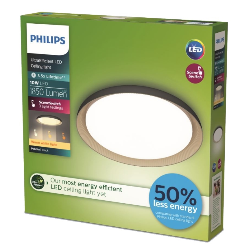 Philips - LED Dimmable φωτιστικό οροφής PEBBLO SCENE SWITCH LED/10W/230V 2700K μαύρο
