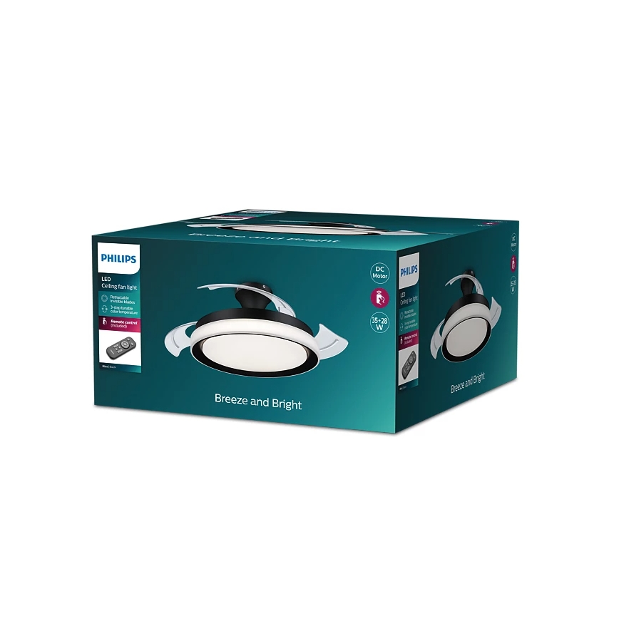 Philips - Φωτιστικό οροφής LED με ανεμιστήρα BLISS LED/35W/230V 5500/4000/2700K μαύρο + τηλεχειριστήριο