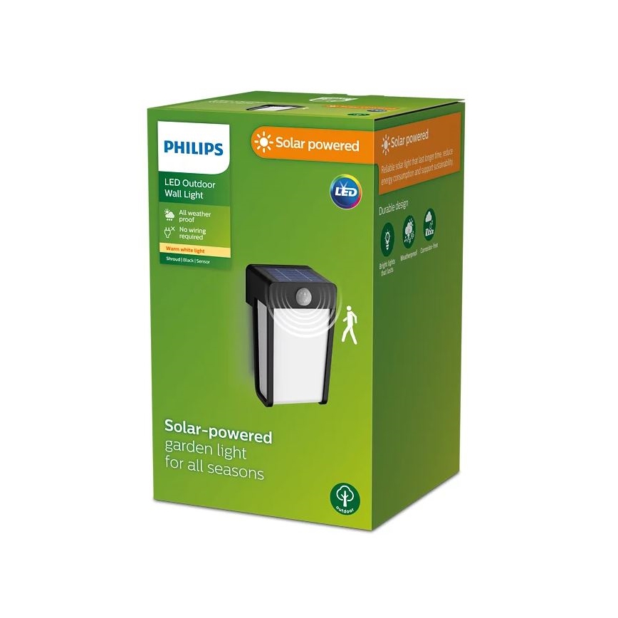 Philips - LED Ηλιακό Επιτοίχιο Φωτιστικό με Αισθητήρα SHROUD LED/2,3W/3,7V 600 mAh IP44