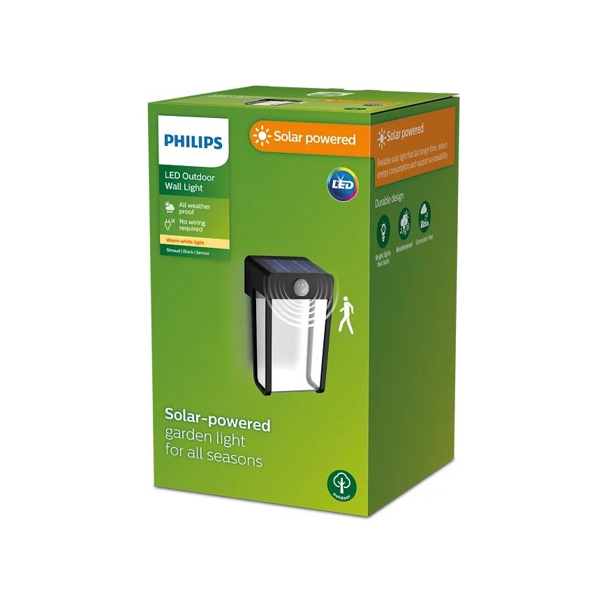 Philips - LED Ηλιακό Επιτοίχιο Φωτιστικό με Αισθητήρα SHROUD LED/2,3W/3,7V 600 mAh IP44