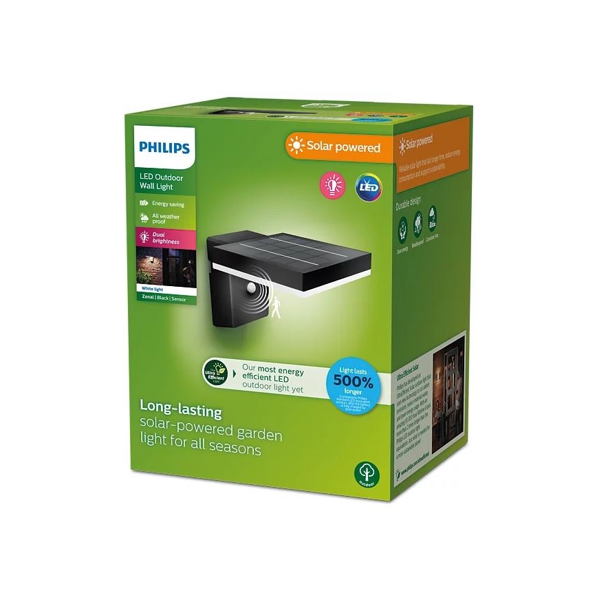 Philips - LED ηλιακό φωτιστικό τοίχου με αισθητήρα ZONAL LED/1,3W/3,7V 2500 mAh IP44