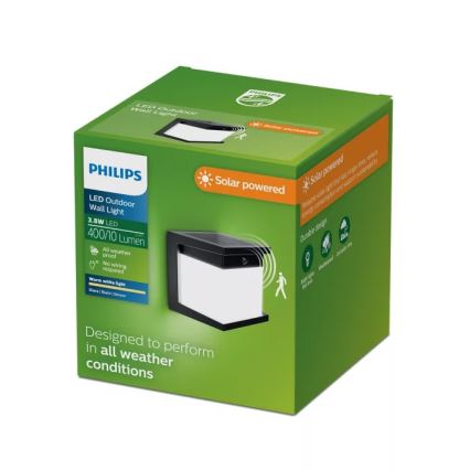 Philips - LED ηλιακό επιτοίχιο φωτιστικό με αισθητήρα DIARA LED/3,8W/3,7V 800 mAh 2700K IP44 μαύρο