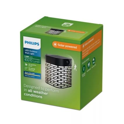 Philips - Ηλιακό LED φωτιστικό τοίχου με αισθητήρα HARA LED/3,8W/3,7V 800 mAh 2700K IP44 μαύρο
