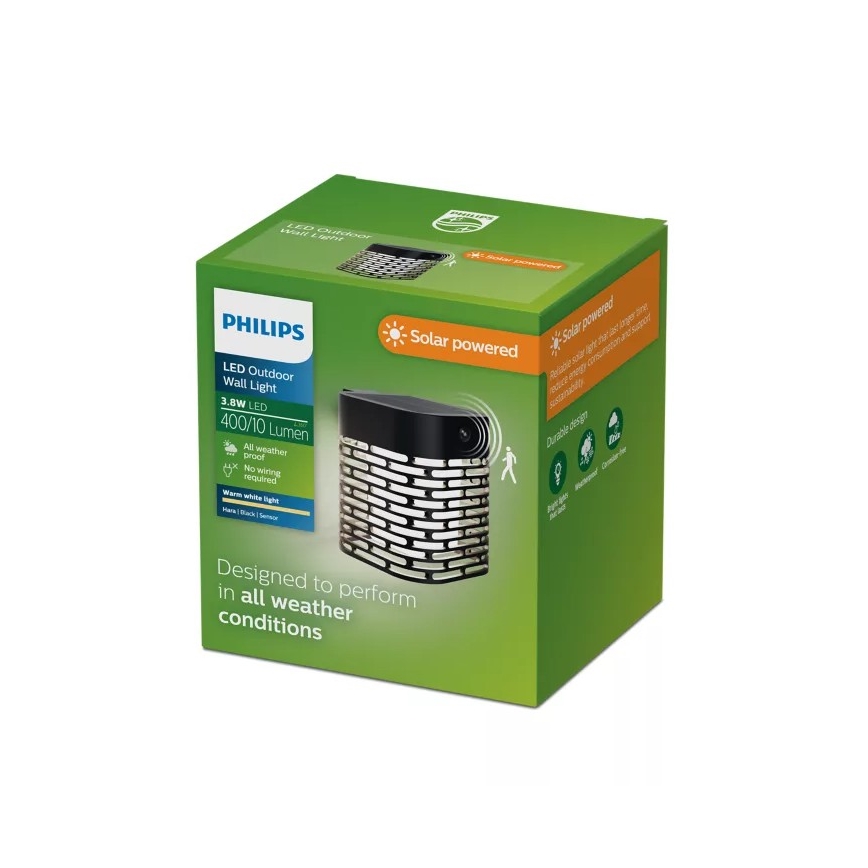 Philips - Ηλιακό LED φωτιστικό τοίχου με αισθητήρα HARA LED/3,8W/3,7V 800 mAh 2700K IP44 μαύρο