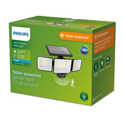 Philips - LED ηλιακός επιτοίχιος προβολέας με αισθητήρα κίνησης και λυκόφωτος NYSIL 3xLED/8,7W/3,7V 2000 mAh IP65