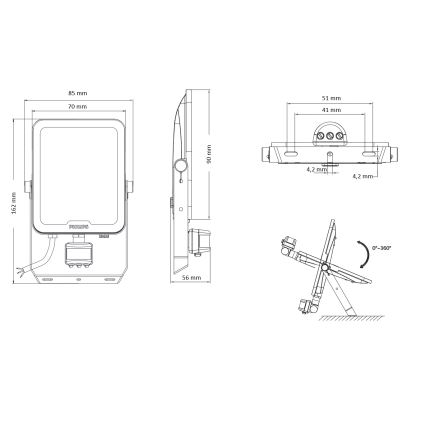 Philips - Προβολέας LED με αισθητήρα κίνησης και σούρουπου LEDINAIRE ALL-IN LED/10W/230V 3000/4000/6500K IP65