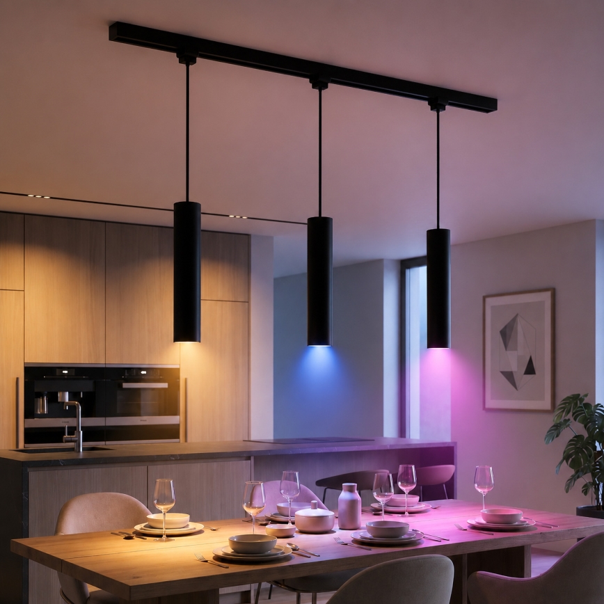 Philips - LED RGBW ρυθμιζόμενο κρεμαστό φωτιστικό με καλώδιο σε σύστημα ράγας EASYLINK HUE 3xGU10/4,7W/230V 2200-6500K 1m μαύρο