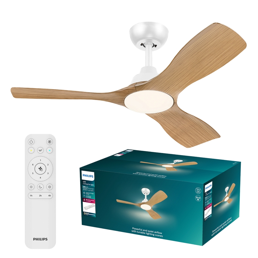 Philips - Ανεμιστήρας οροφής OLAS LED/24W/230V, διάμετρος 106 εκ., λευκό/καφέ, με ρυθμιζόμενο φωτισμό + τηλεχειριστήριο