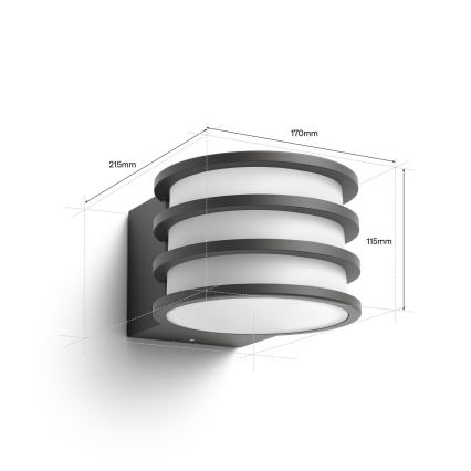 Philips - Ρυθμιζόμενο εξωτερικό επιτοίχιο φωτιστικό LED RGB Hue LUCCA 1xE27/8,1W/230V 1000-20000K IP44