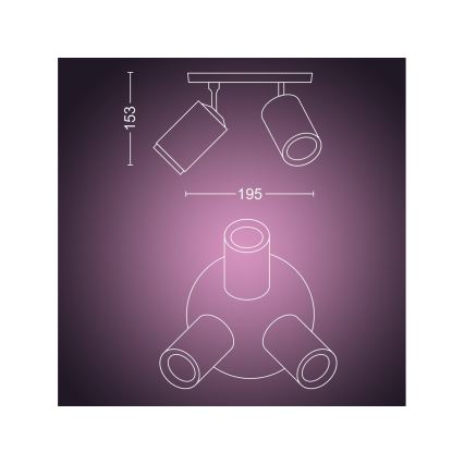 Philips - Ρυθμιζόμενο LED RGBW φωτιστικό σημείου Hue FUGATO 3xGU10/4,2W/230V 2000-6500K μαύρο