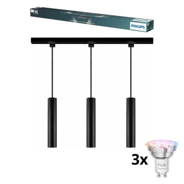 Philips - LED RGBW ρυθμιζόμενο κρεμαστό φωτιστικό με καλώδιο σε σύστημα ράγας EASYLINK HUE 3xGU10/4,7W/230V 2200-6500K 1m μαύρο