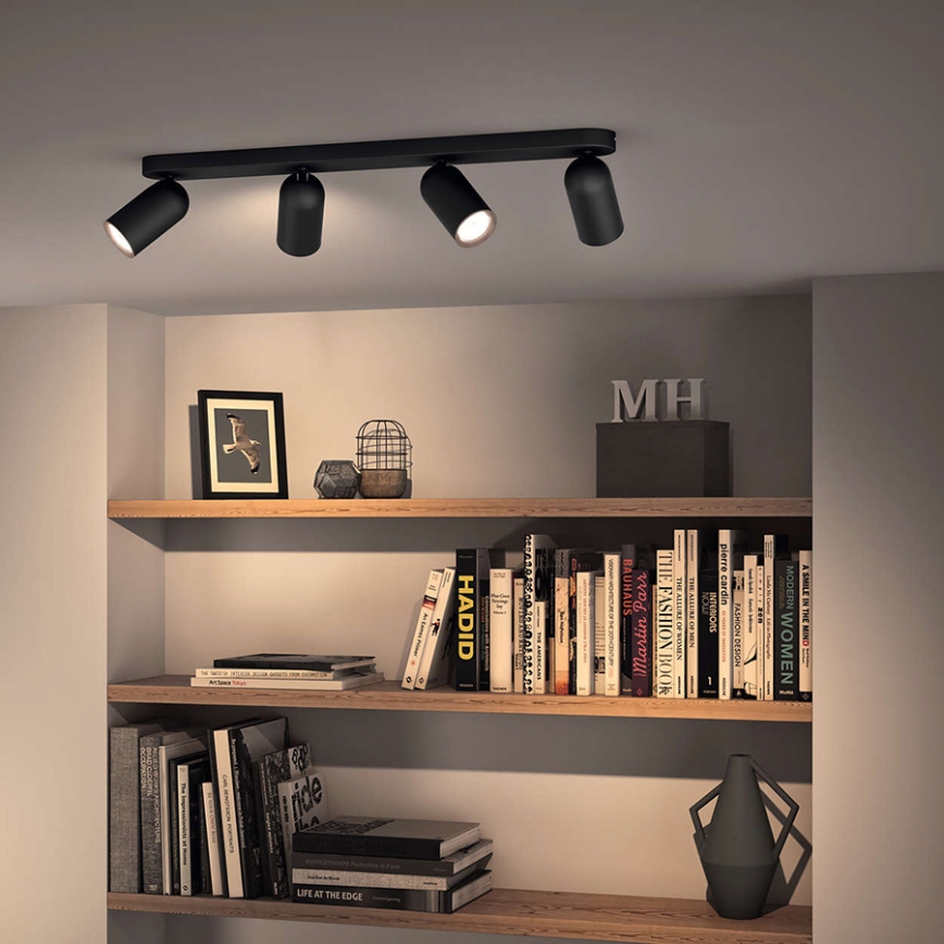 Philips - Ρυθμιζόμενο LED RGBW σποτ φωτιστικό PONGEE 4xGU10/4,8W/230V 3000K μαύρο + τηλεχειριστήριο