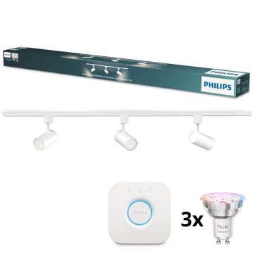 Philips - LED RGBW ρυθμιζόμενο σποτ σε σύστημα ράγας EASYLINK HUE 3xGU10/4,7W/230V 2200-6500K 1m λευκό + Hue Bridge
