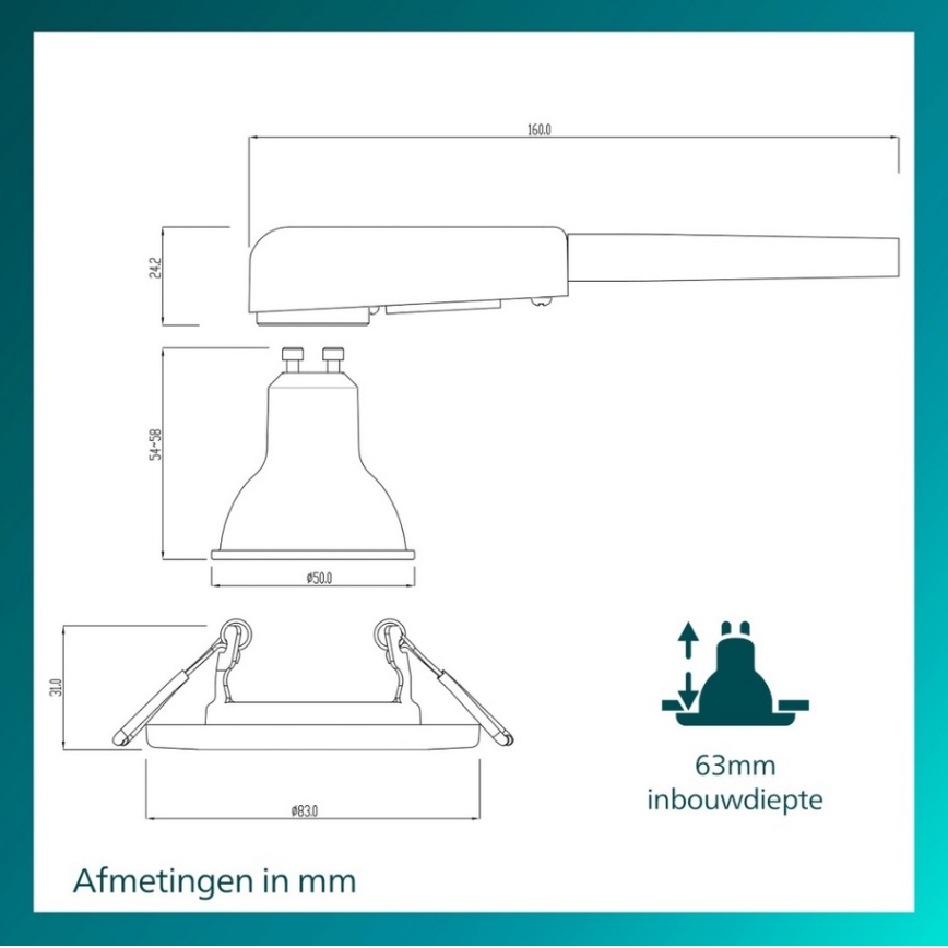 Philips - LED RGBW Ρυθμιζόμενο χωνευτό φωτιστικό PERIDOT 1xGU10/6,5W/230V 2700-6500K λευκό