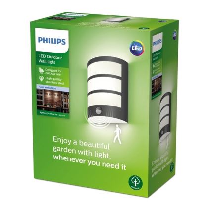 Philips-LED Εξωτερικό επιτοίχιο φωτιστικό με αισθητήρα LED/6W/230V 4000K IP44