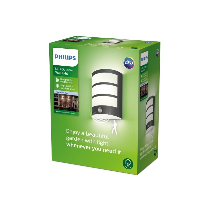 Philips-LED Εξωτερικό επιτοίχιο φωτιστικό με αισθητήρα LED/6W/230V 4000K IP44