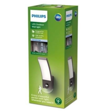 Philips - Εξωτερικό επιτοίχιο φωτιστικό LED με αισθητήρα LED/12W/230V 4000K IP44