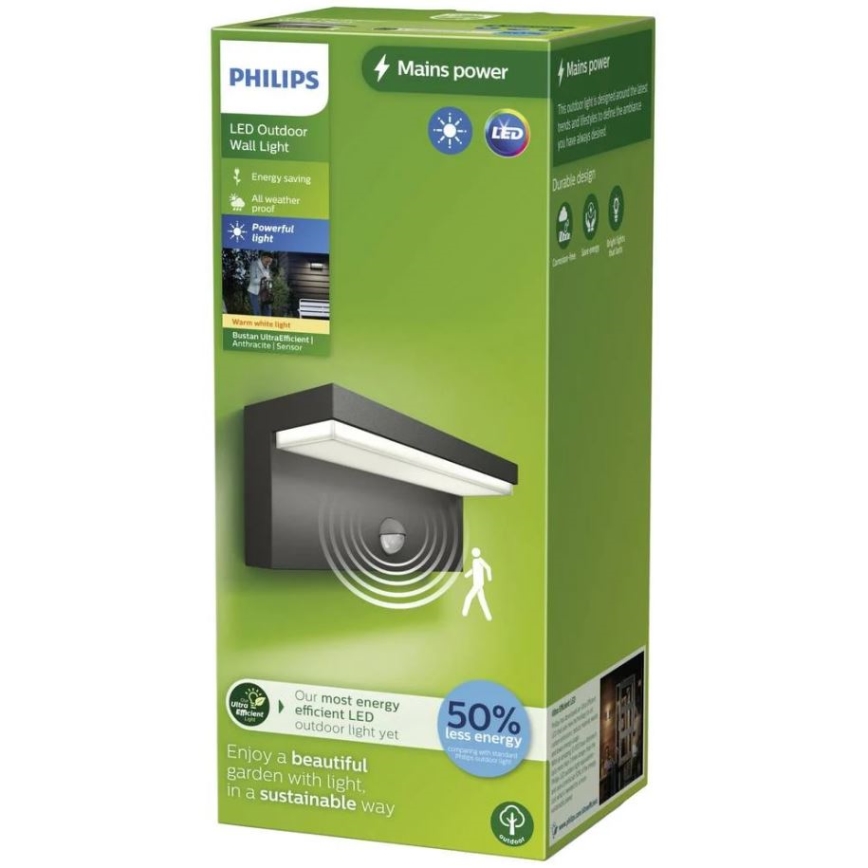 Philips - LED Φωτιστικό τοίχου εξωτερικού χώρου με αισθητήρα BUSTAN LED/3,8W/230V 2700K IP44