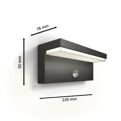 Philips - LED Φωτιστικό τοίχου εξωτερικού χώρου με αισθητήρα BUSTAN LED/3,8W/230V 2700K IP44