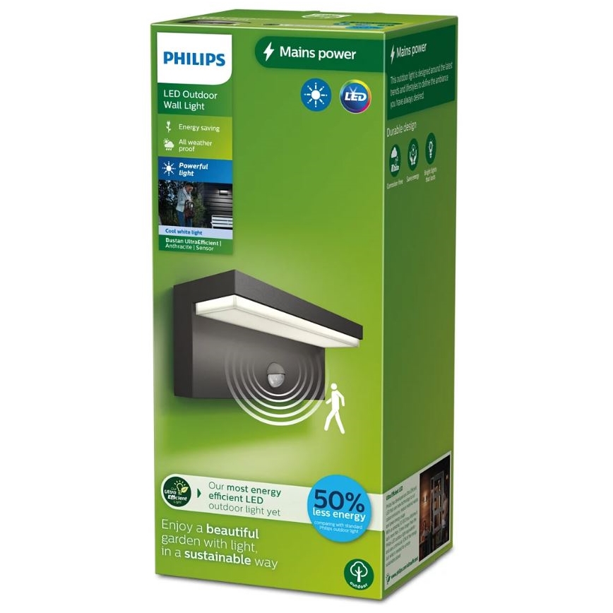 Philips - LED Φωτιστικό τοίχου εξωτερικού χώρου με αισθητήρα BUSTAN LED/3,8W/230V 4000K IP44
