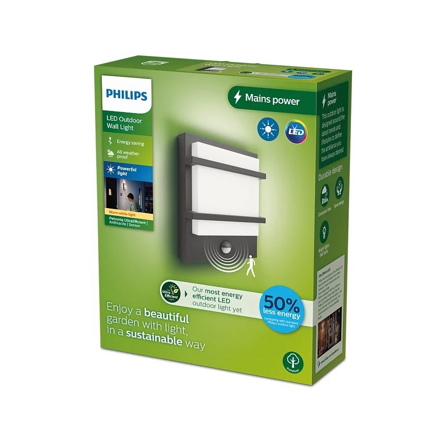 Philips - LED Φωτιστικό τοίχου εξωτερικού χώρου με αισθητήρα PETRONIA LED/3,8W/230V IP44