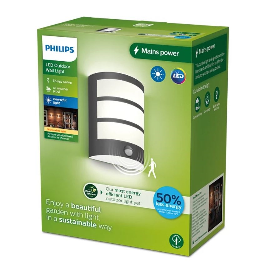 Philips - LED Φωτιστικό τοίχου εξωτερικού χώρου με αισθητήρα PYTHON LED/3,8W/230V IP44