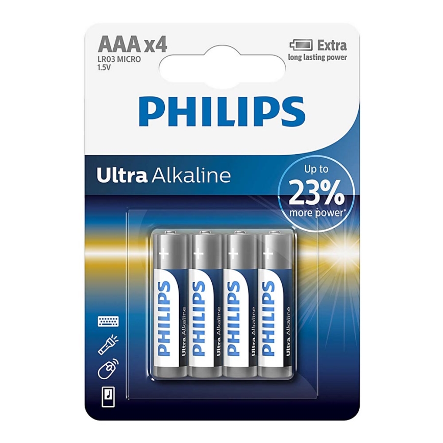 Philips LR03E4B/10 - Σετ 4 τεμαχίων αλκαλικών μπαταριών AAA ULTRA ALKALINE 1,5V 1250mAh