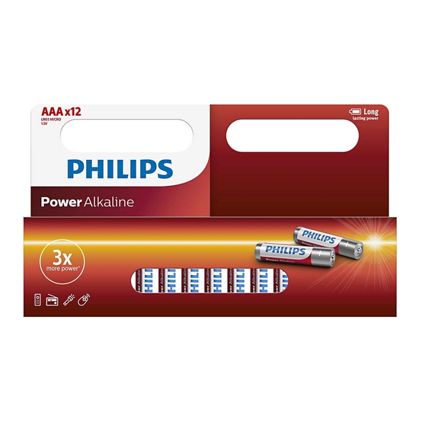 Philips LR03P12W/10 - 12 τμχ Αλκαλική μπαταρία AAA POWER ALKALINE 1,5V 1150mAh