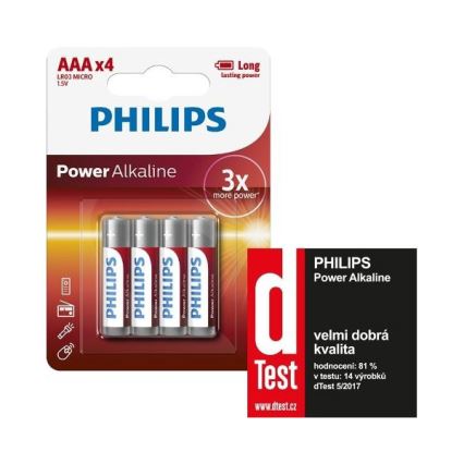 Philips LR03P4B/10 - 4 τμχ Αλκαλική μπαταρία AAA POWER ALKALINE 1,5V 1150mAh