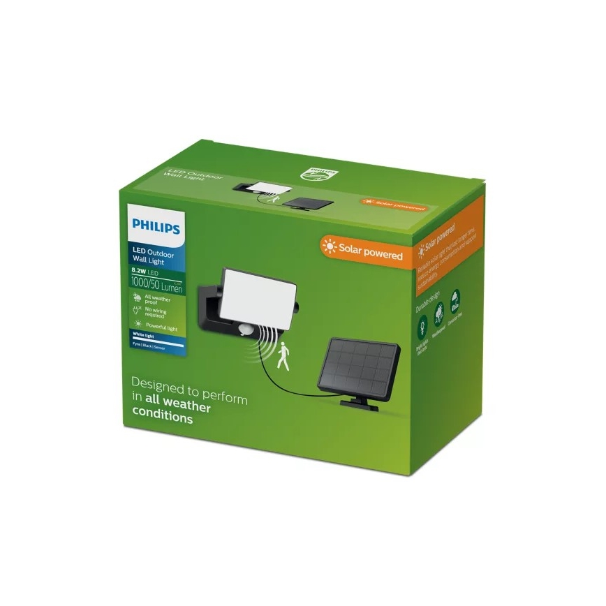 Philips - LED ηλιακός επιτοίχιος προβολέας με αισθητήρα FYNS LED/8,2W/3,7V 2600 mAh 3000K IP44 μαύρο