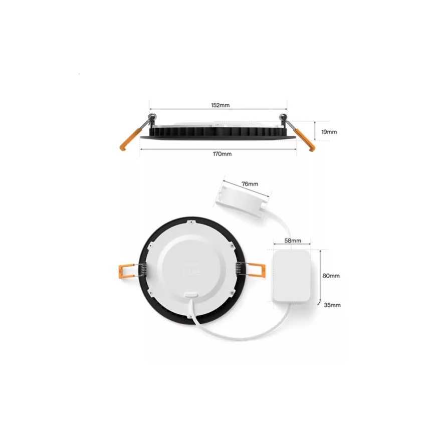 Philips - Σετ 2x LED RGBW ρυθμιζόμενα χωνευτά φωτιστικά οροφής για μπάνιο Hue SLIM LED/12W/230V 2000-6500K μαύρα IP44