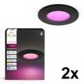 Philips - Σετ 2x LED RGBW ρυθμιζόμενα εντοιχιζόμενα φωτιστικά για μπάνιο Hue SLIM LED/8,3W/230V 2000-6500K μαύρα IP44
