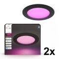 Philips - Σετ 2x LED RGBW ρυθμιζόμενα χωνευτά φωτιστικά οροφής για μπάνιο Hue SLIM LED/12W/230V 2000-6500K μαύρα IP44