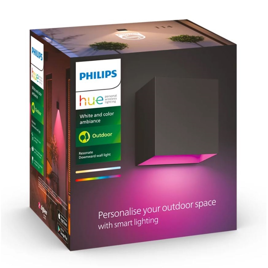 Philips - Σετ 2 τεμαχίων LED RGBW ρυθμιζόμενο εξωτερικό επιτοίχιο φωτιστικό Hue RESONATE LED/8W/230V 2000-6500K IP44