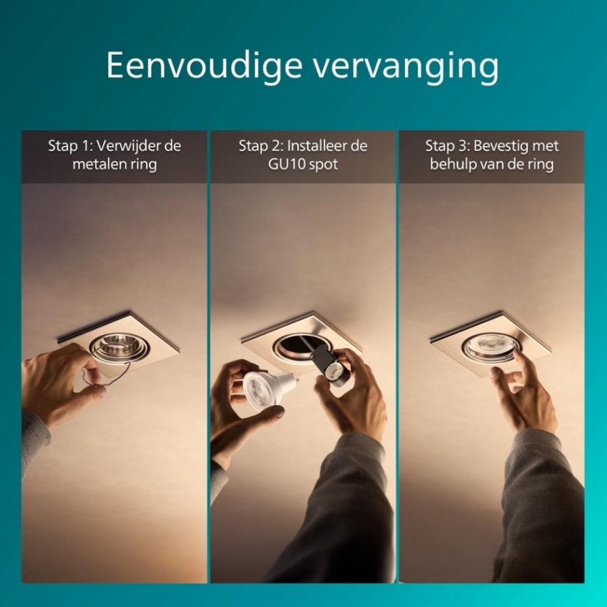 Philips - Σετ 3 τεμ. χωνευτά φωτιστικά οροφής PERIDOT 1xGU10/7W/230V ασημί