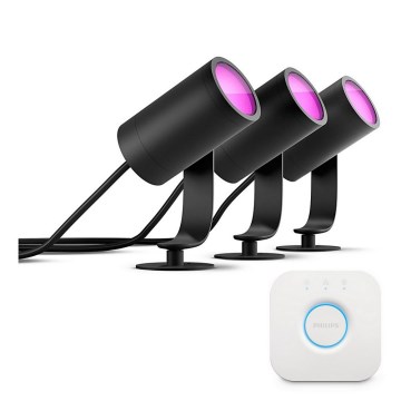 Philips - Σετ 3 τεμαχίων LED RGB, ρυθμιζόμενα σποτ Hue LILY, LED/8W/230V, 2200-6500K, IP65 + Hue Bridge