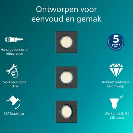 Philips - Σετ 3 τεμαχίων χωνευτών φωτιστικών οροφής PERIDOT 1xGU10/7W/230V μαύρο