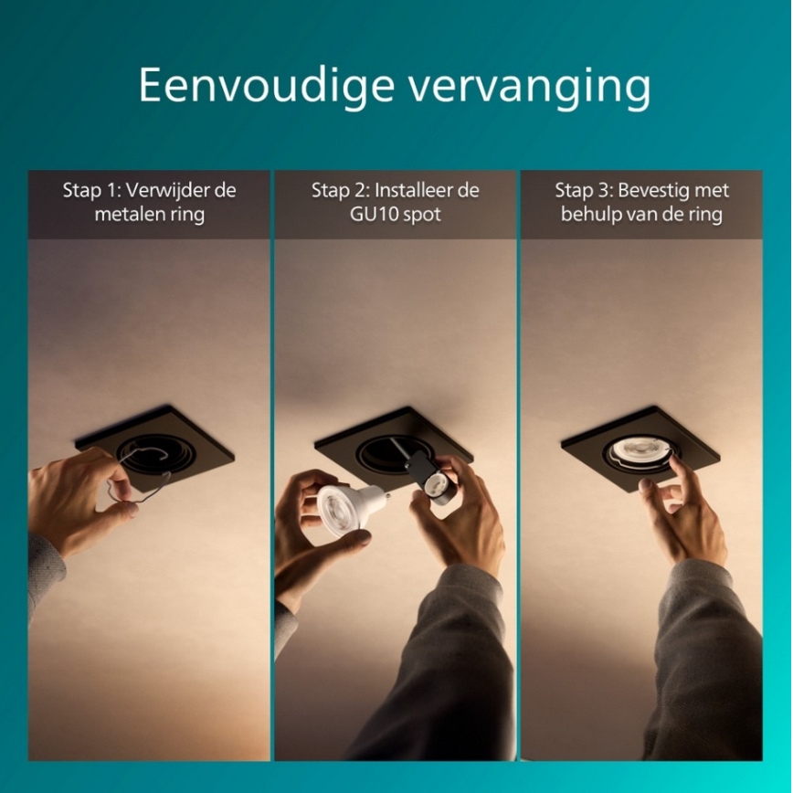 Philips - Σετ 3 τεμαχίων χωνευτών φωτιστικών οροφής PERIDOT 1xGU10/7W/230V μαύρο