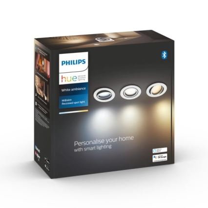 Philips - ΣΕΤ 3x LED Dimmable φωτιστικά χωνευτά Hue MILLISKIN 1xGU10/5,7W/230V 2200-6500K