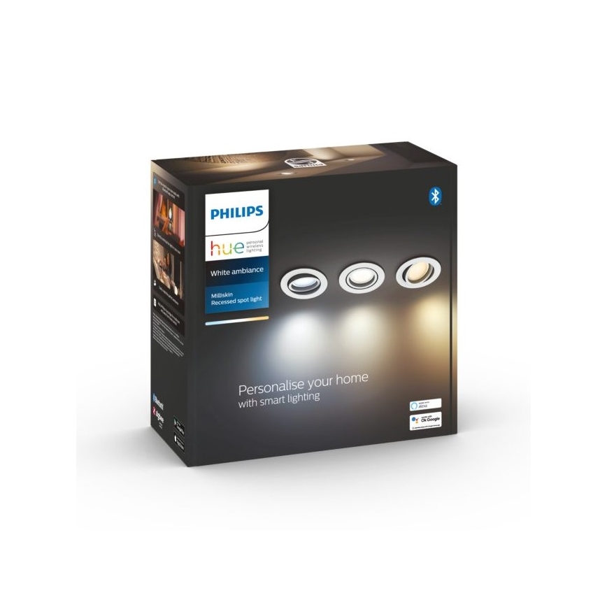 Philips - ΣΕΤ 3x LED Dimmable φωτιστικά χωνευτά Hue MILLISKIN 1xGU10/5,7W/230V 2200-6500K