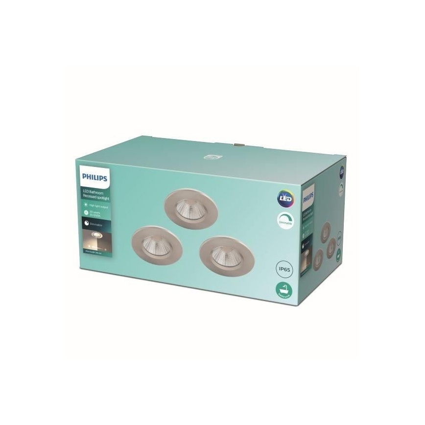 Philips - ΣΕΤ 3x LED Φωτιστικά μπάνιου με ρύθμιση φωτισμού LED/5,5W/230V 2700K IP65