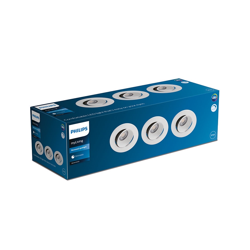 Philips - Σετ 3x LED Ρυθμιζόμενα Εντοιχισμένα Φωτιστικά Μπάνιου ABROSA LED/9W/230V IP44