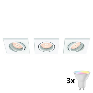Philips - ΣΕΤ 3x LED RGBW ρυθμιζόμενα εντοιχισμένα φωτιστικά οροφής 1xGU10/4,8W/230V λευκά + τηλεχειριστήριο