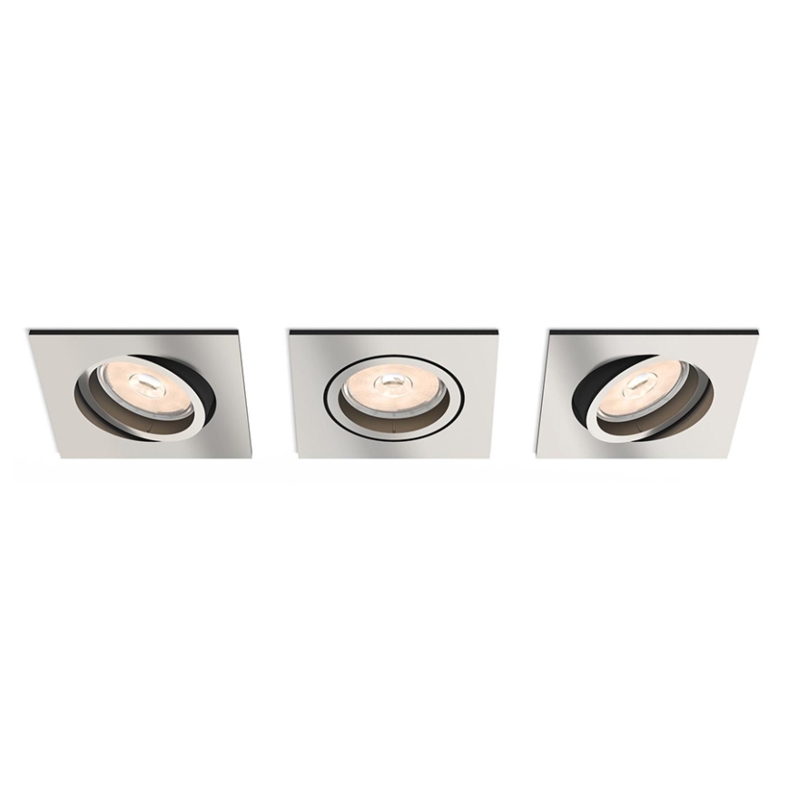 Philips - ΣΕΤ 3x LED RGBW Ρυθμιζόμενο χωνευτό φωτιστικό DONEGAL 3xGU10/4,8W/230V + τηλεχειριστήριο
